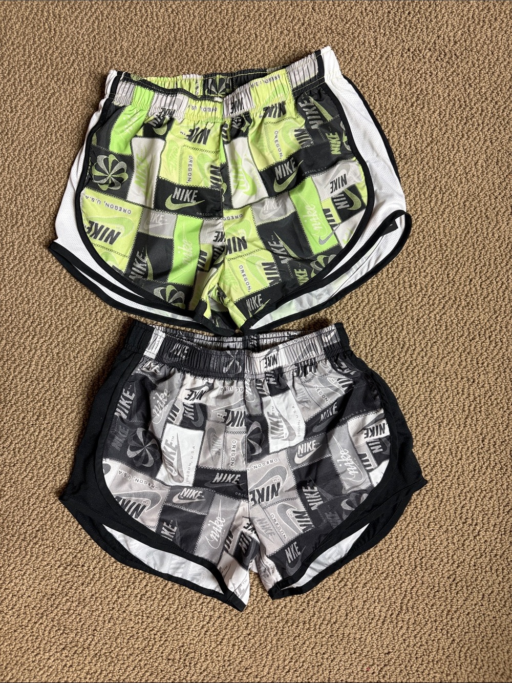 Nike Women’s Athletic Running Shorts — Neon Green & Black/Gray